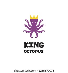 colorful octopus mascot wear king crown logo icon vector template inspiration