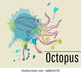 Colorful octopus, multi-colored blots and strokes