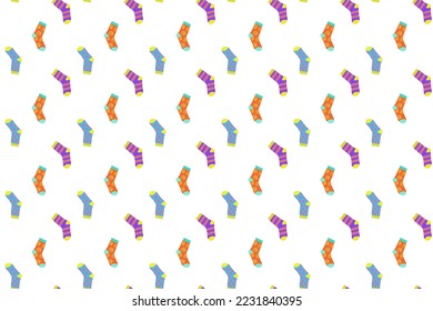 Colorful odd mismatched socks seamless pattern. Scrapbooking paper print, fabric design. Vector cartoon illustration. 