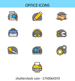 Colorful Office Icon Set in Flat Style.