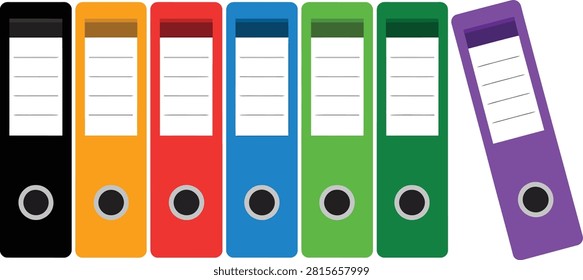 Colorful office ring binders arranged vector illustration