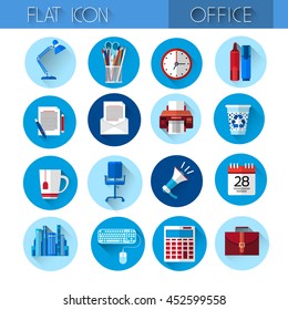 Colorful Office Set Icon Collection Flat Vector Illustration