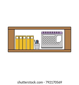 colorful office shelf with folders document and calendar