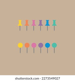 Colorful Office Supplies. Multicolor Push Pins icons. Part of a Set