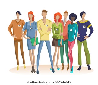 Colorful office team concept with faceless people of different nationalities and in various clothes isolated vector illustration