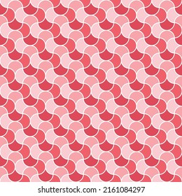 Patrón entrelazado en forma ograda colorido sobre fondo rosado. Patrón de interbloqueo de trazos blancos sobre fondo rosado.