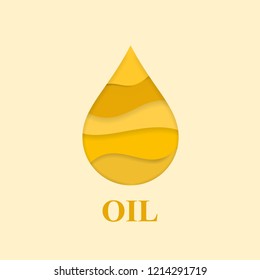 Colorful oil drop paper cut style isolated on yellow background. Vector illustration ecology concept.