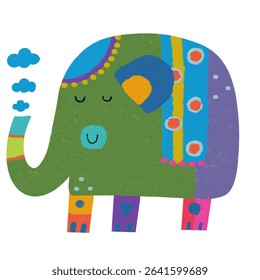 Colorful oil painting elephant transformed into a fun cloud shape vector illustration for decoration and children's toys.