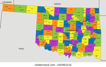 Colorful Oklahoma Political Map Clearly Labeled Stock Vector (Royalty ...