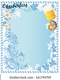 Colorful oktoberfest party background with beer and pretzel