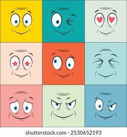 Colorful Older People Cartoon Face