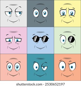 Colorful Older People Cartoon Face