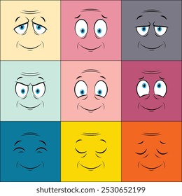 Colorful Older People Cartoon Face