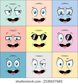 Colorful Older People Cartoon Face