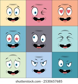 Colorful Older People Cartoon Face