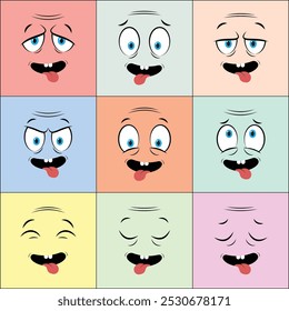 Colorful Older People Cartoon Face