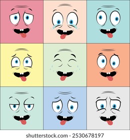 Colorful Older People Cartoon Face