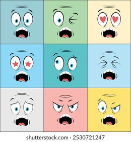 Colorful Older People Cartoon Face