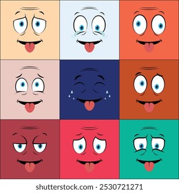 Colorful Older People Cartoon Face