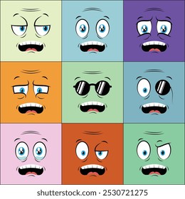 Colorful Older People Cartoon Face