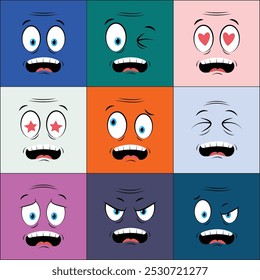 Colorful Older People Cartoon Face