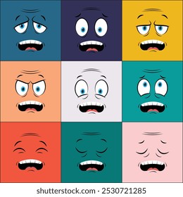 Colorful Older People Cartoon Face