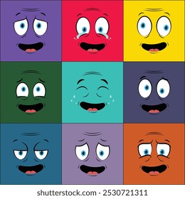 Colorful Older People Cartoon Face