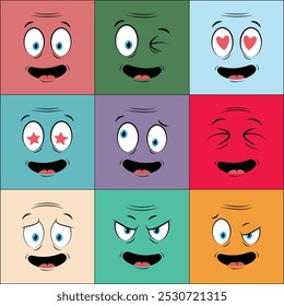 Colorful Older People Cartoon Face