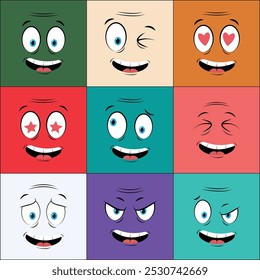 Colorful Older People Cartoon Face