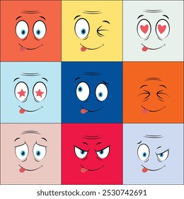 Colorful Older People Cartoon Face