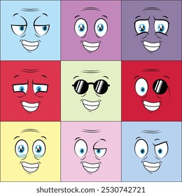 Colorful Older People Cartoon Face
