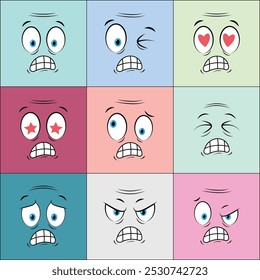 Colorful Older People Cartoon Face