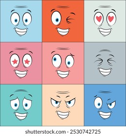Colorful Older People Cartoon Face