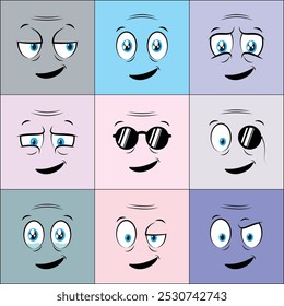 Colorful Older People Cartoon Face