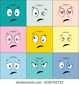 Colorful Older People Cartoon Face