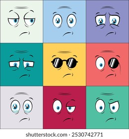 Colorful Older People Cartoon Face