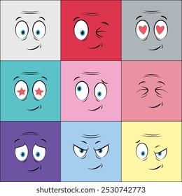 Colorful Older People Cartoon Face