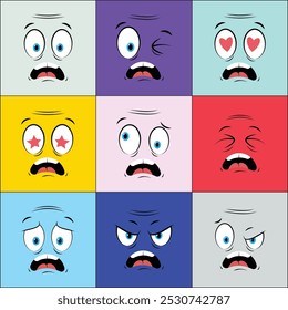 Colorful Older People Cartoon Face