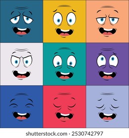 Colorful Older People Cartoon Face