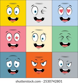 Colorful Older People Cartoon Face