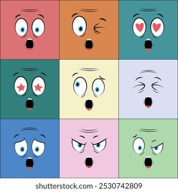 Colorful Older People Cartoon Face