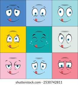 Colorful Older People Cartoon Face