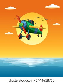 Colorful old-fashioned airplane soaring in the sky