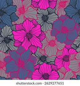 Padrão periódico de flor de oleandro colorido. Fundo de buquê desenhado à mão. Flor de Oleander com pétalas de rabiscar. Impressão têxtil. Jardim flor rústico sem costura amostra vetor do dia da mãe.