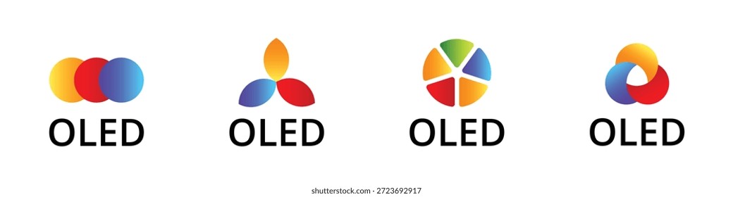 Variaciones coloridas del logotipo oled con Formas y Gradientes abstractos.
