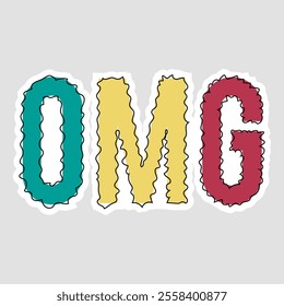 Colorful 'OMG' Sticker with Wavy Edges