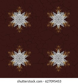 Colorful on brown background. Winter vector frame with arabesques and doodles and golden elements, doodles and snowflakes. Fine greeting card.