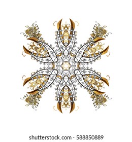 Colorful on white background. Winter vector frame with arabesques, doodles and white snowflakes. Fine greeting card.