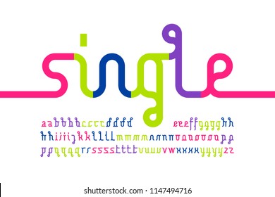 Colorful One Line Font, One Single Continuous Line Alphabet, Vector Illustration