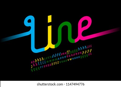 Colorful One Line Font, One Single Continuous Line Alphabet, Vector Illustration